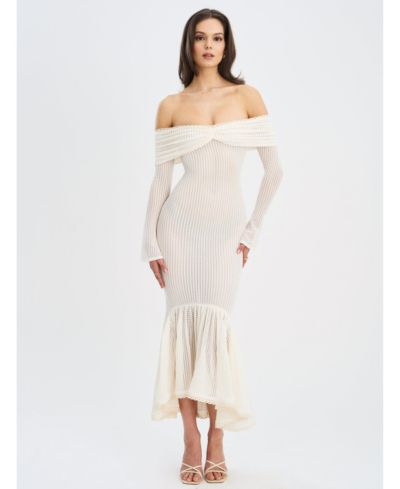 Miss Circle Women's Kaedyn Off Shoulder Long Sleeve Crochet Mermaid Maxi Dress