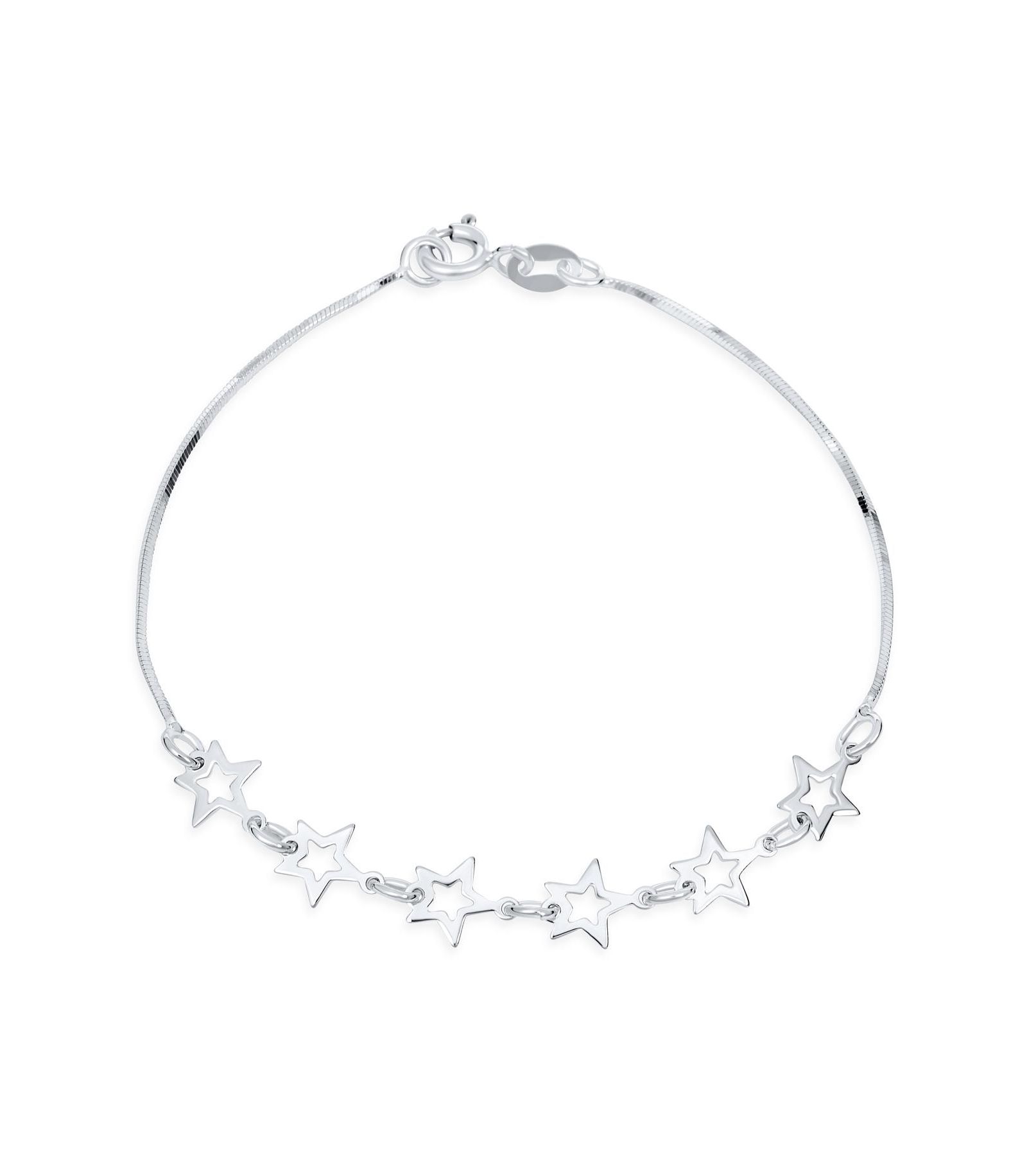 Браслет Bling Jewelry Danity Celestial Multi Charm Open Stars.925 Sterling Silver 7.5 Inch