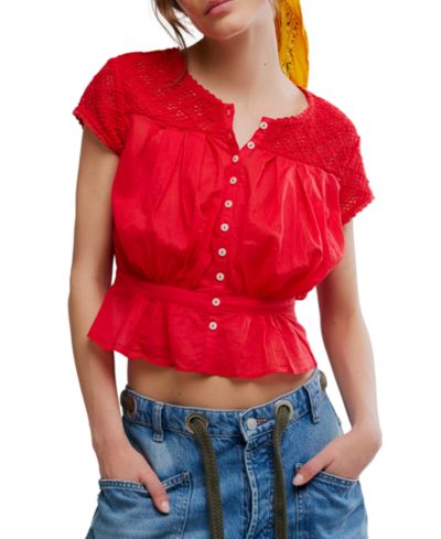 Free People Women's Gemma Embroidered Boat Neck Top