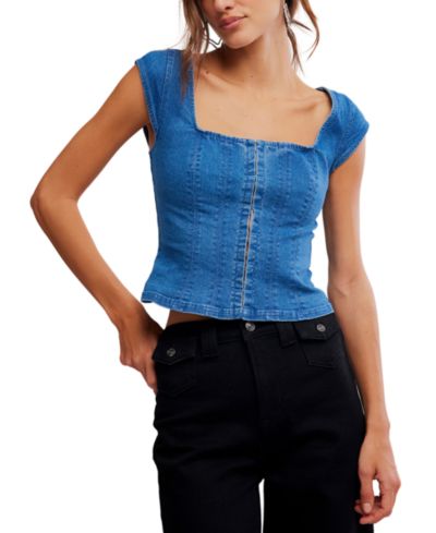 Женский топ Free People Marilyn Denim с квадратным вырезом и корсетом