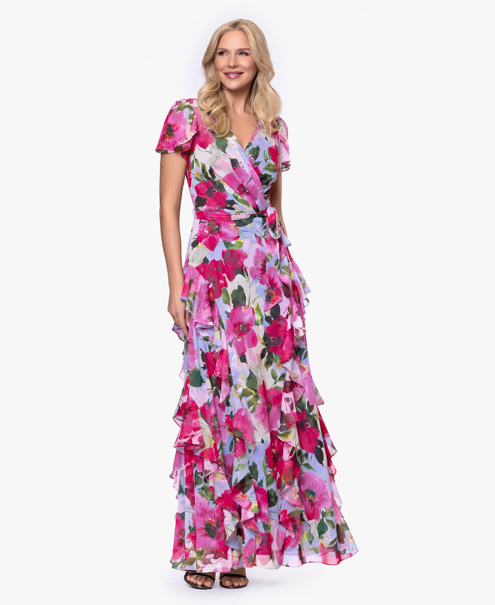 Платье Betsy & Adam Petite V-Neck Floral Ball Gown