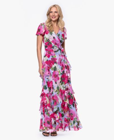 Платье Betsy & Adam Petite V-Neck Floral Ball Gown