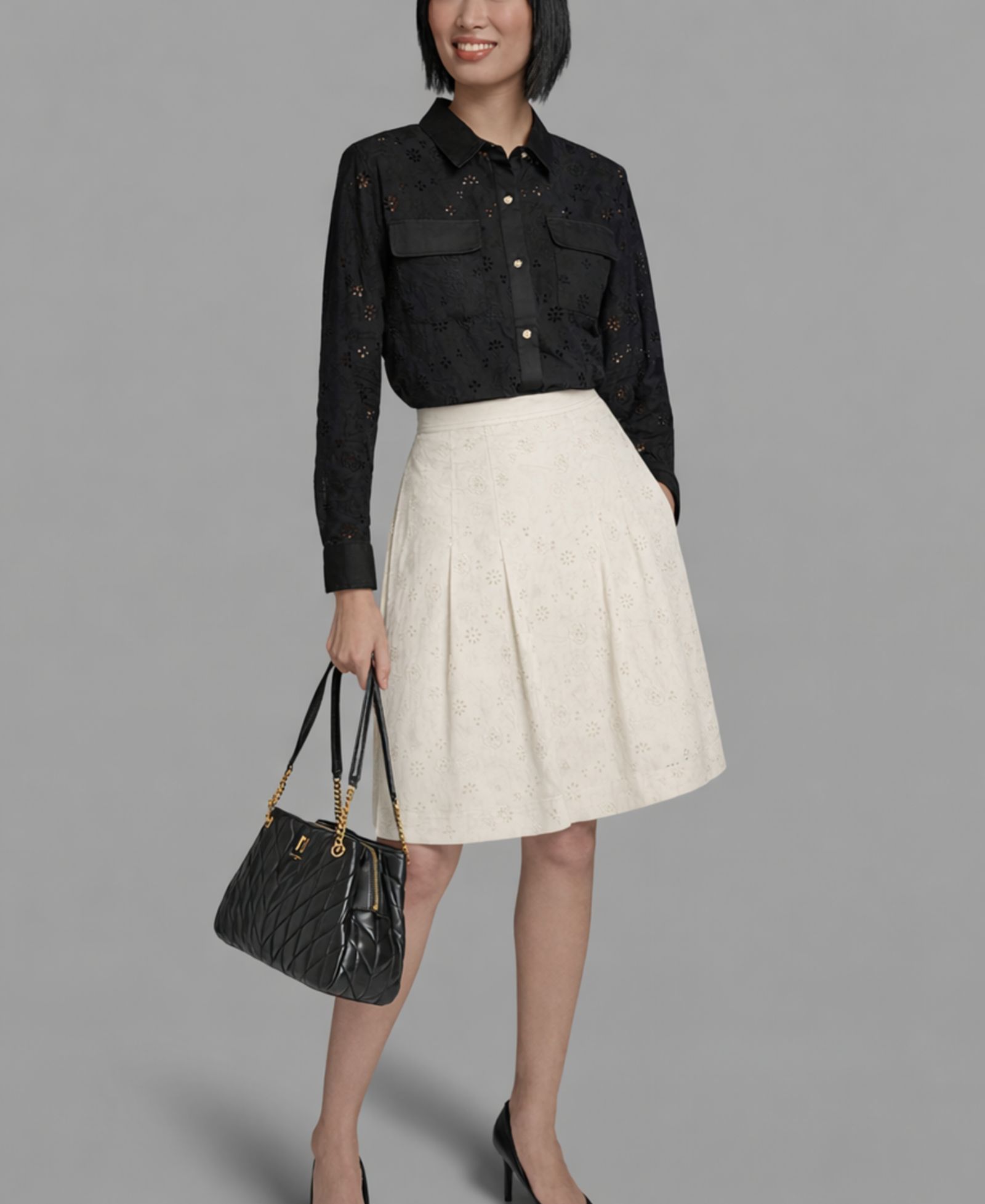 KARL LAGERFELD PARIS Women's A-Line Eyelet Skirt