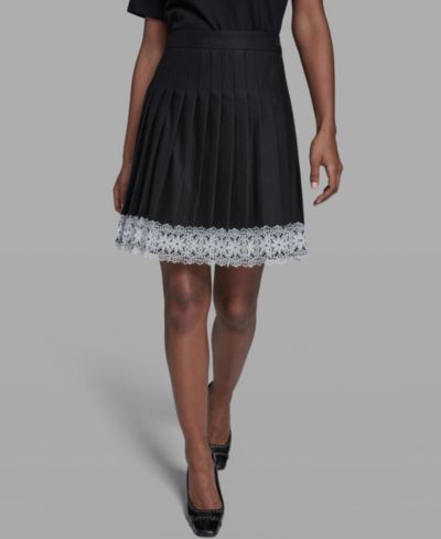 KARL LAGERFELD PARIS Women's Pleated Lace Trim Skirt