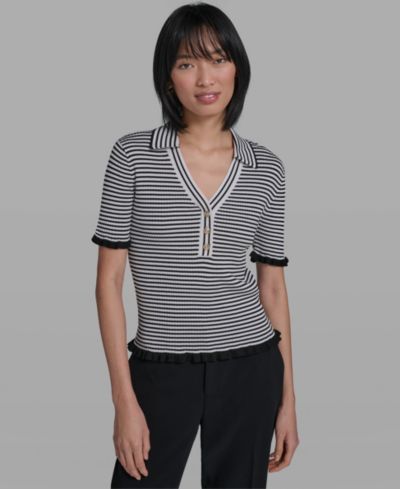 KARL LAGERFELD PARIS Women's Collared Short-Sleeve Sweater