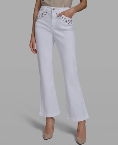 KARL LAGERFELD PARIS Women's Mid-Rise Studded-Pocket Straight Jeans
