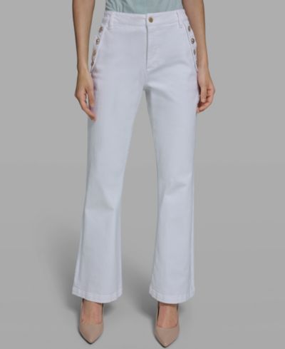 KARL LAGERFELD PARIS Women's Mid-Rise Studded-Pocket Flare Jeans