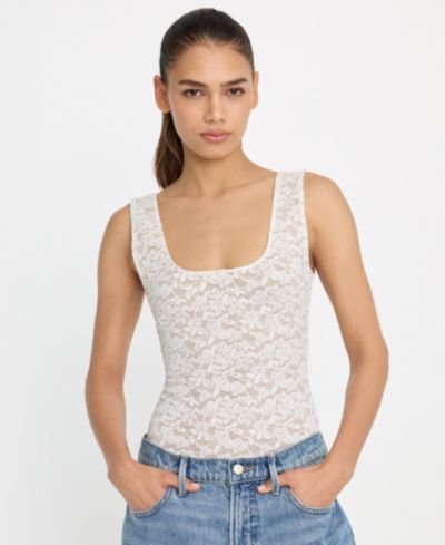 Good American Women's Stretch Lace Scoop Neck Tank Bodysuit, Regular & Plus Size