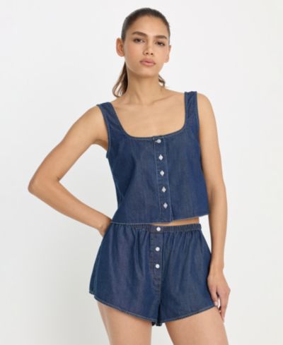Женский топ Good American Denim Button-Front Tank Top, Regular & Plus Size