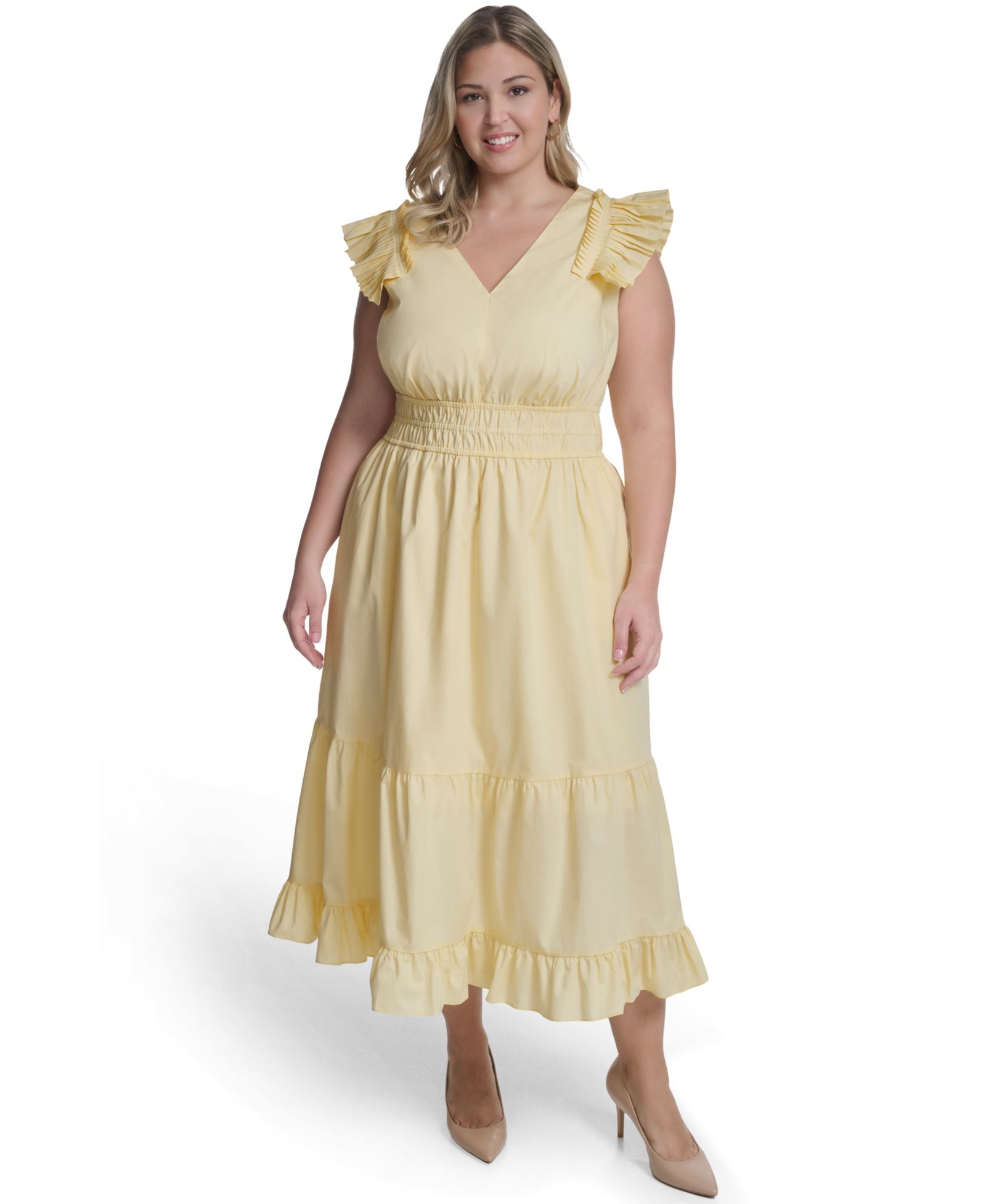 Vince Camuto Plus Size Flutter-Sleeve Tiered Maxi Dress