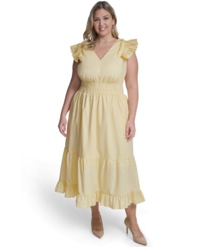 Vince Camuto Plus Size Flutter-Sleeve Tiered Maxi Dress
