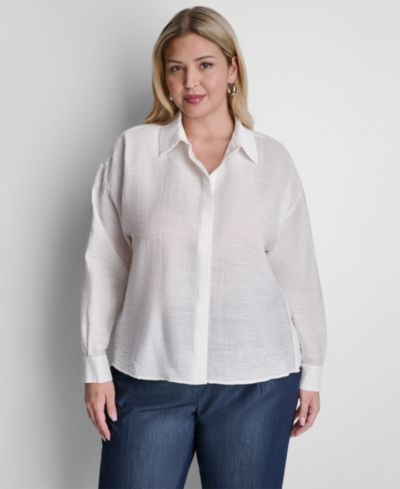 Блузка DKNY Plus Size Long-Sleeve Collared Organza