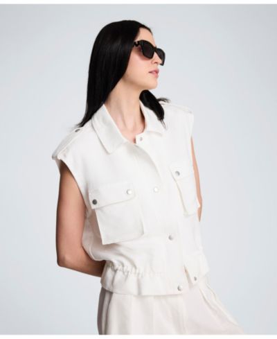Kenneth Cole Women's Collared Patch Pockets Linen Vest