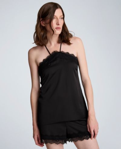 Kenneth Cole Women's Solid Satin Sleeveless Halter with Lace Trim