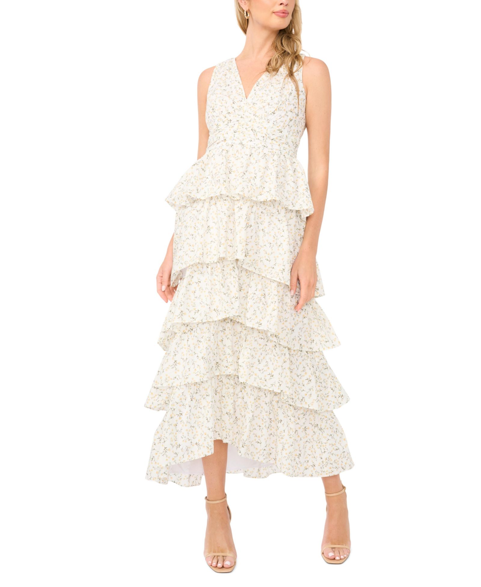 1.STATE Women's Cascading V-Neck Ruffle Maxi Dress