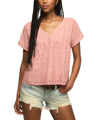 Lucky Brand Women's Eyelet Babydoll V-Neck Top