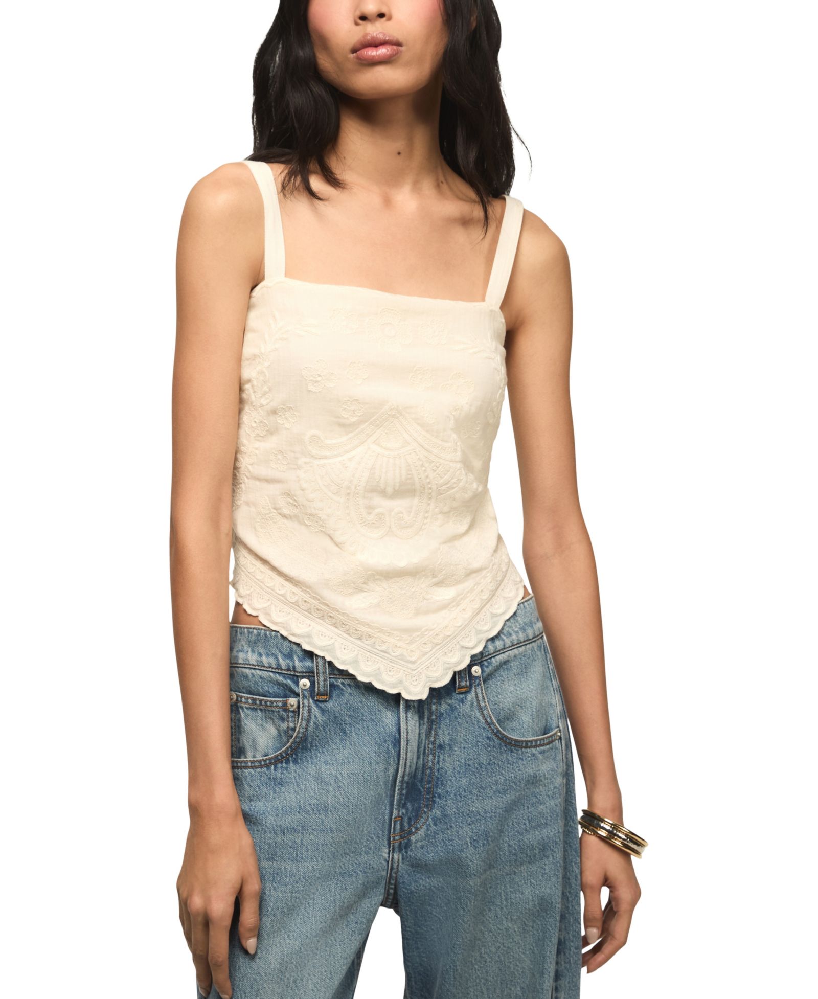 Lucky Brand Женский топ с вышивкой Festival Square Neck