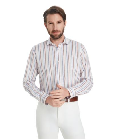 Bar III Men's Slim-Fit Linen Oslo Stripe Dress Shirt, Macy's Exclusive