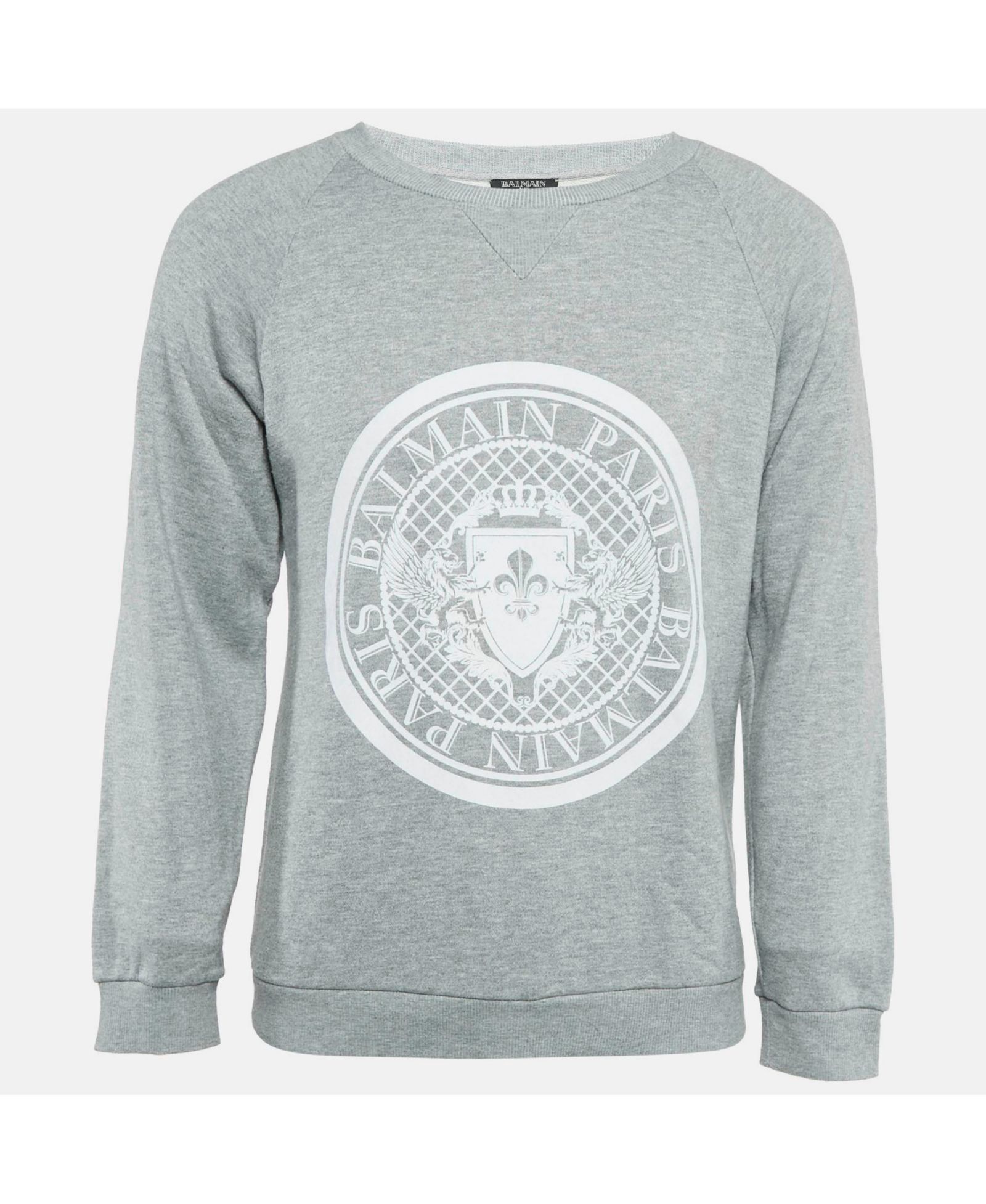Мужской свитшот Pre-Owned Balmain Men's Grey Printed Cotton Crewneck Sweatshirt