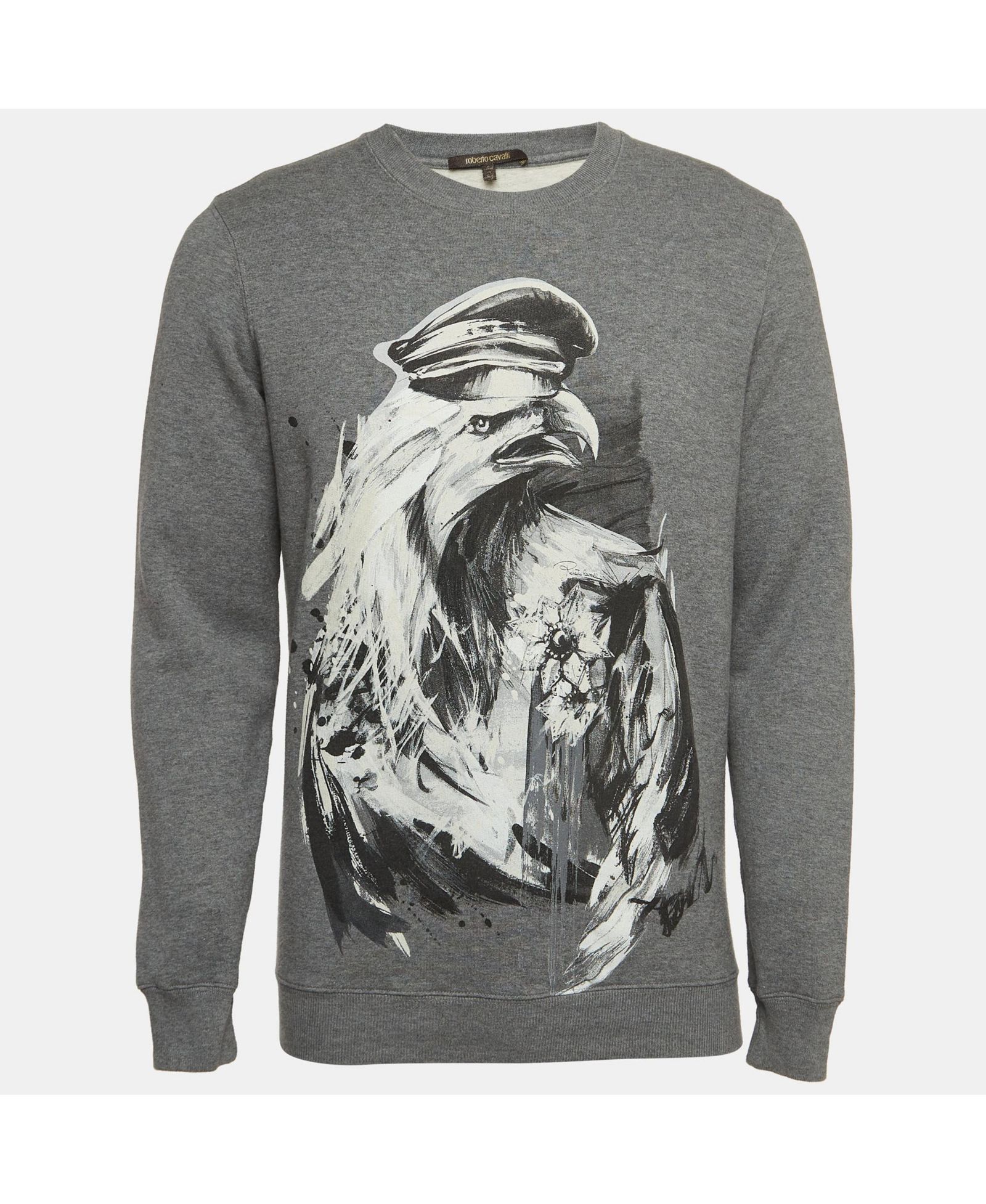 Свитшот Roberto Cavalli Men's Grey Eagle Print из хлопка, б/у