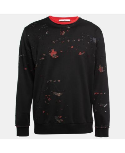 Givenchy Мужской черный джемпер из хлопка Distressed Cotton Crewneck