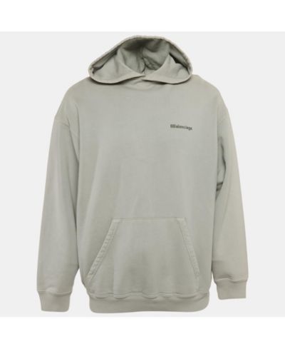 Б/у мужское худи Balenciaga из хлопка с вышитым логотипом серого цвета