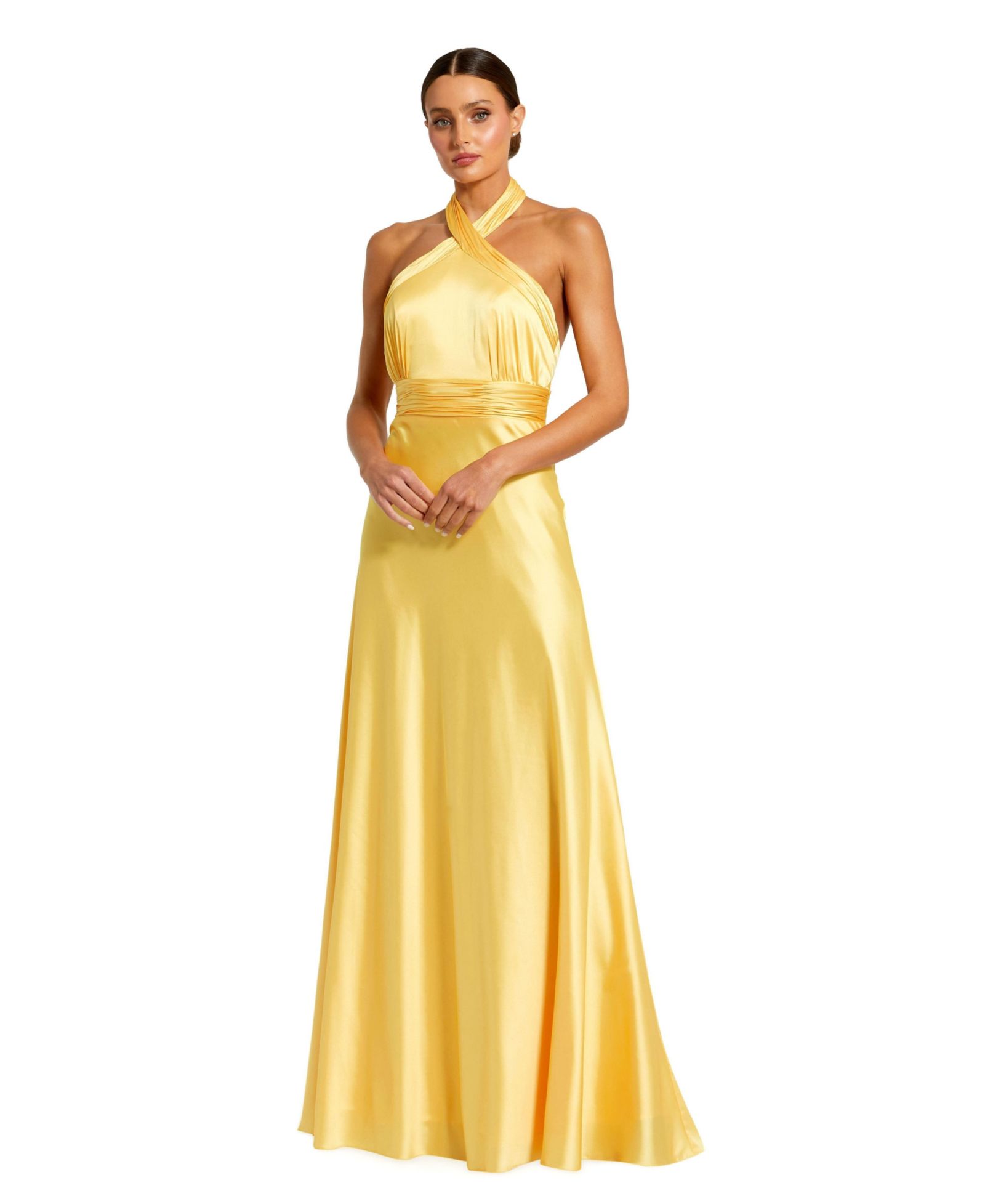 Вечернее платье Mac Duggal omen's Ruched Halter Neck Tie Back Satin Gown