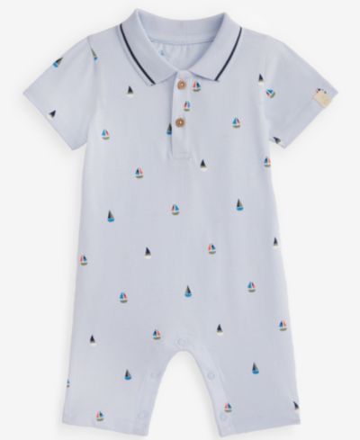 First Impressions Baby Boys' 0M-24M Cotton Sailboat-Print Polo Sunsuit, Macy's Exclusive