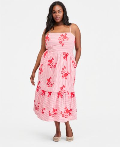 On 34th Plus Cutout-Back Tiered Cotton Midi Dress, Macy's Exclusive