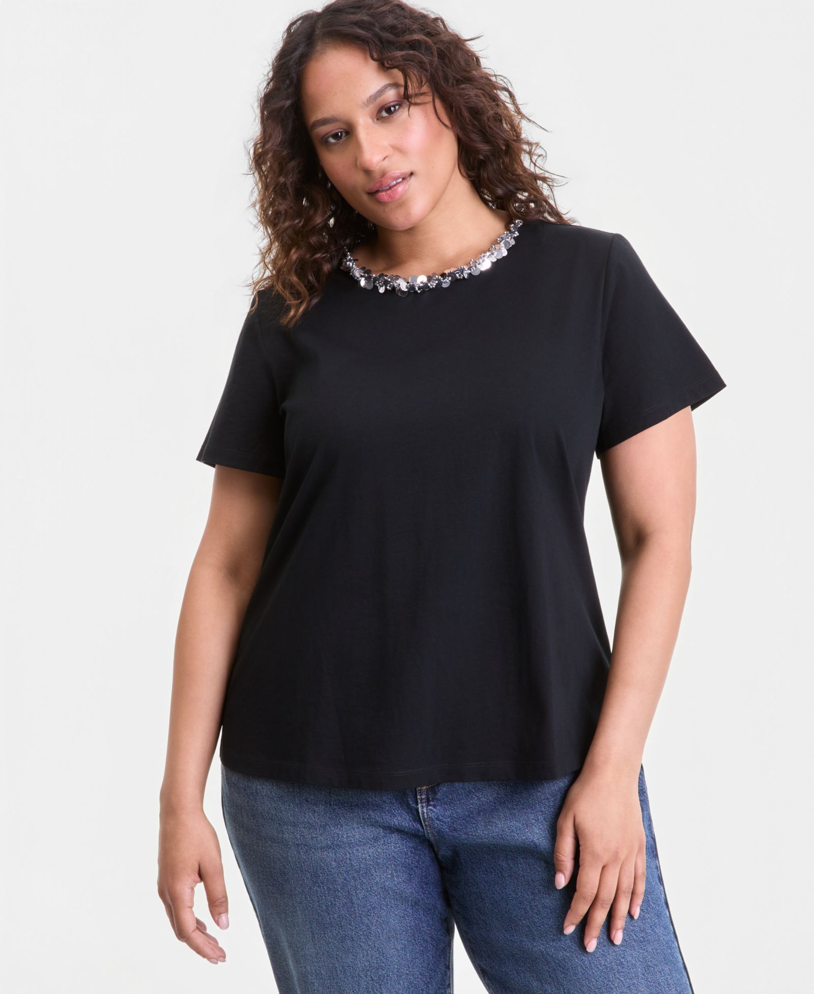 I.N.C. International Concepts Plus Size Sequin-Neck-Trim T-Shirt, Macy's Exclusive