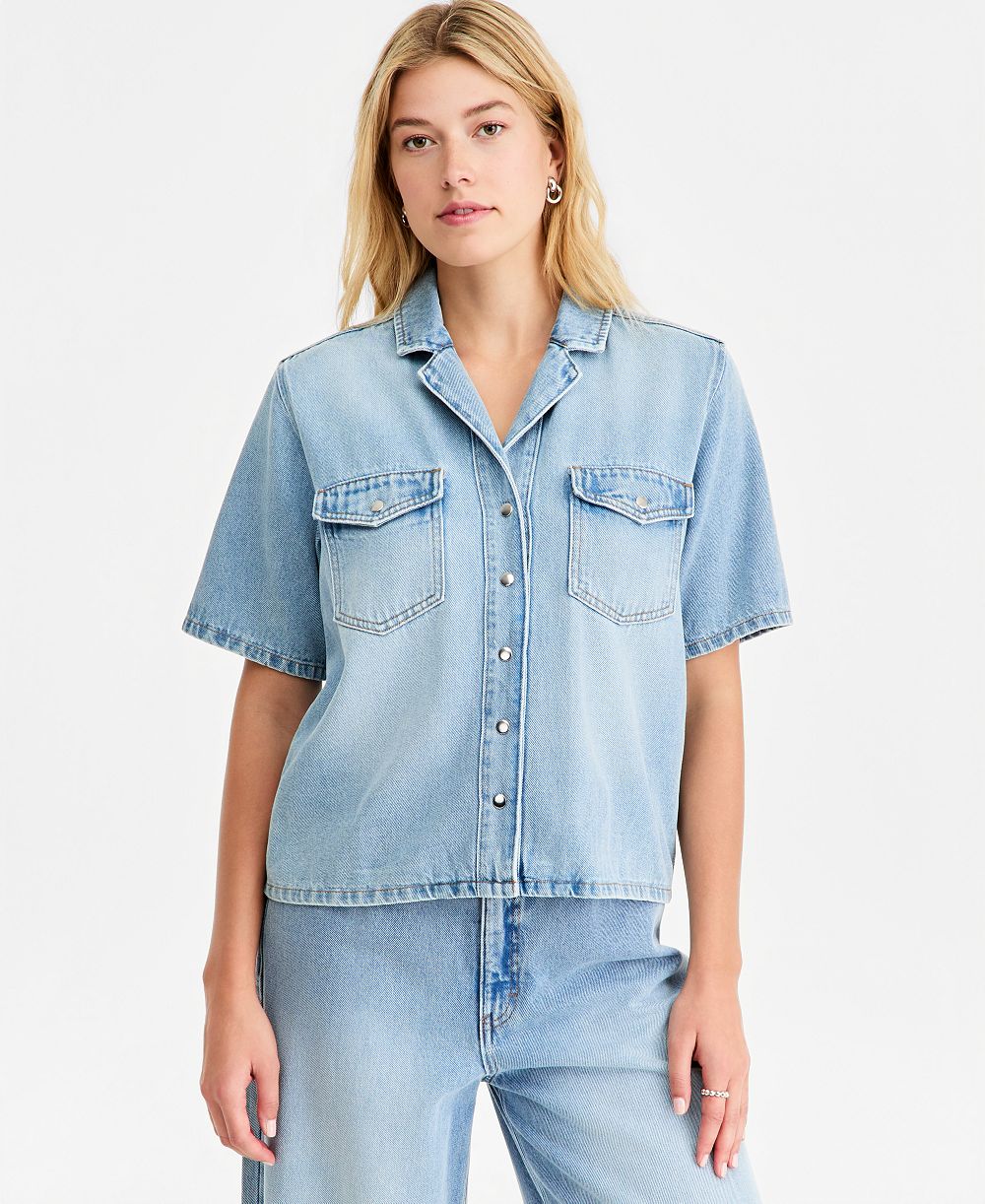 On 34th Women's Soft Denim Button-Front Short-Sleeve Shirt, Macy's Exclusive