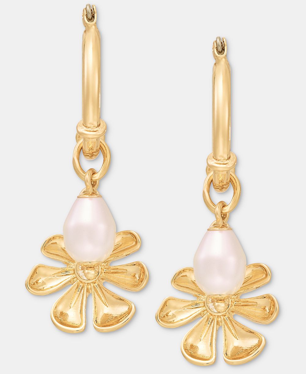 On 34th Pavé Flower & Imitation Pearl Charm Hoop Earrings, Macy's Exclusive