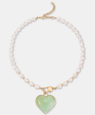 On 34th Heart Imitation Pearl Pendant Necklace, 16" + 2" extender, Macy's Exclusive