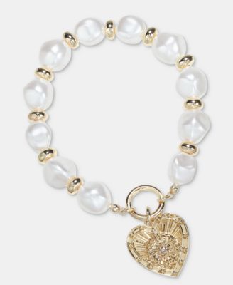 On 34th Heart Charm Imitation Pearl Stretch Bracelet, Macy's Exclusive