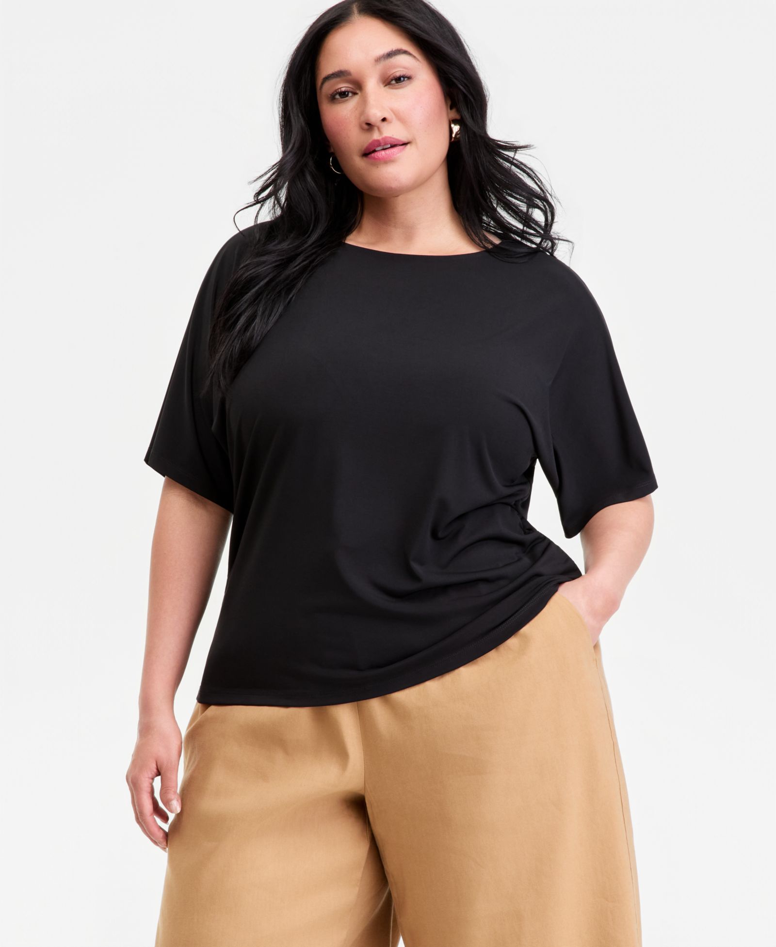 I.N.C. International Concepts Plus Size Ruched-Side Short-Sleeve Top, Macy's Exclusive