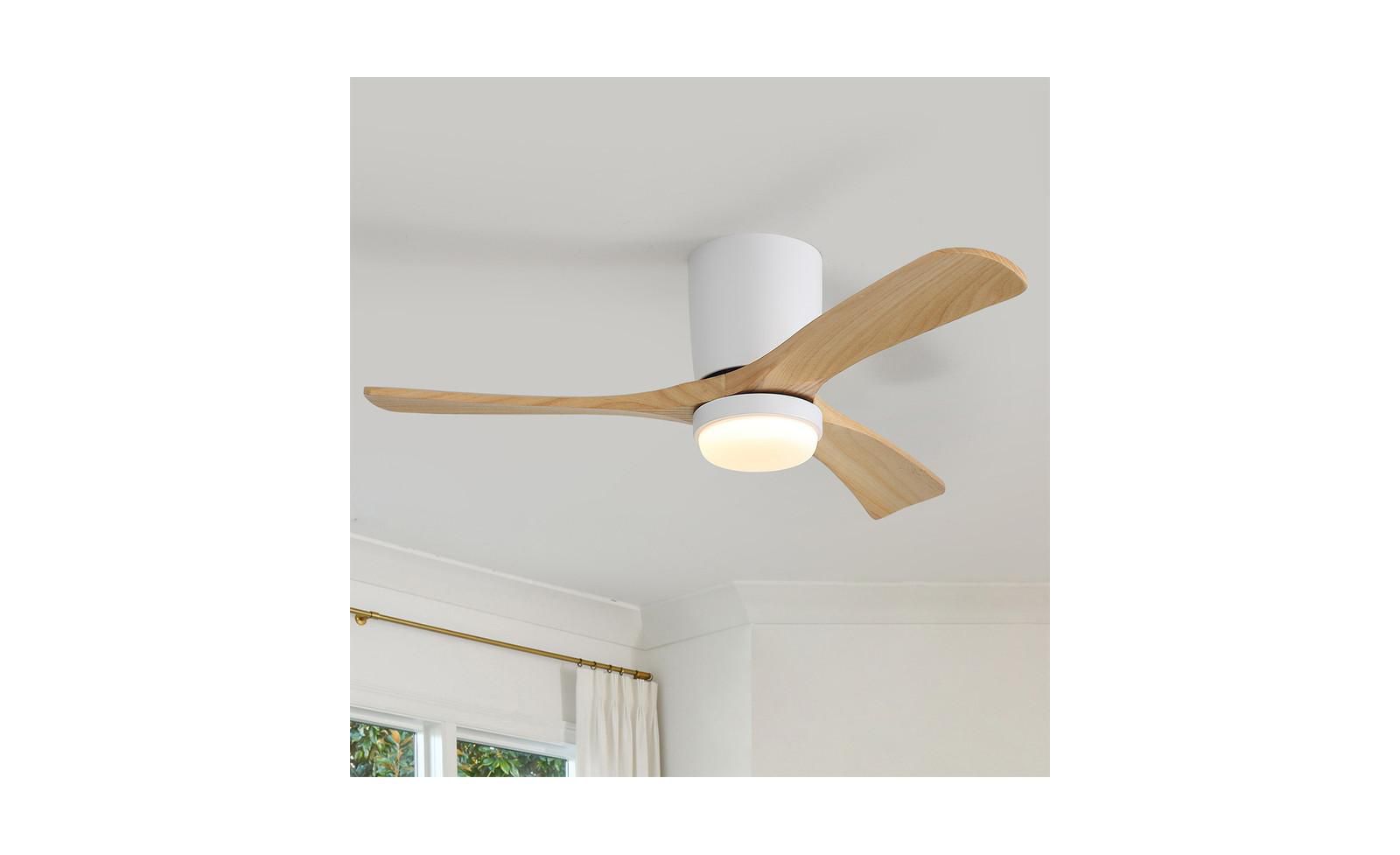 Sofucor 42-inch Minimalist White 3-Blade Flush Mount Ceiling Fan with Light Remote Control and Timing Function