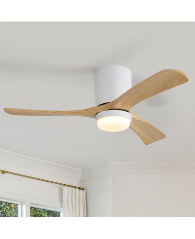 Sofucor 42-inch Minimalist White 3-Blade Flush Mount Ceiling Fan with Light Remote Control and Timing Function