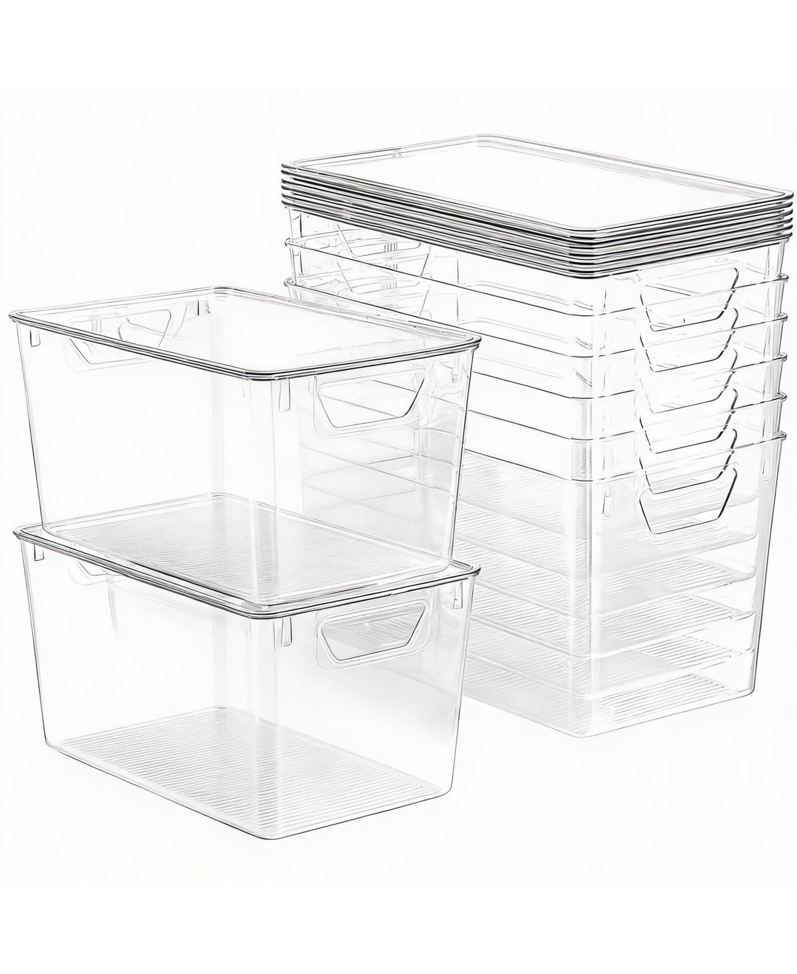 YIGII 6-pack clear stackable storage bins with handles for home organization