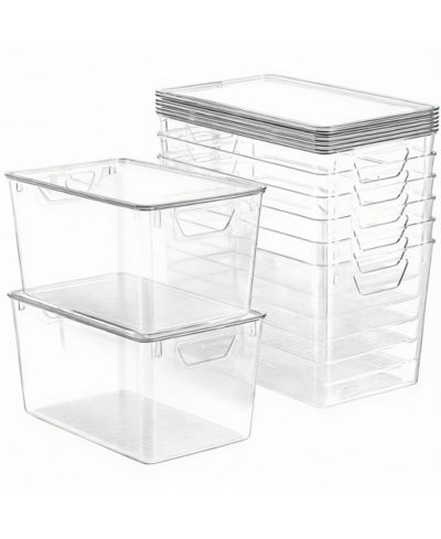 YIGII 6-pack clear stackable storage bins with handles for home organization