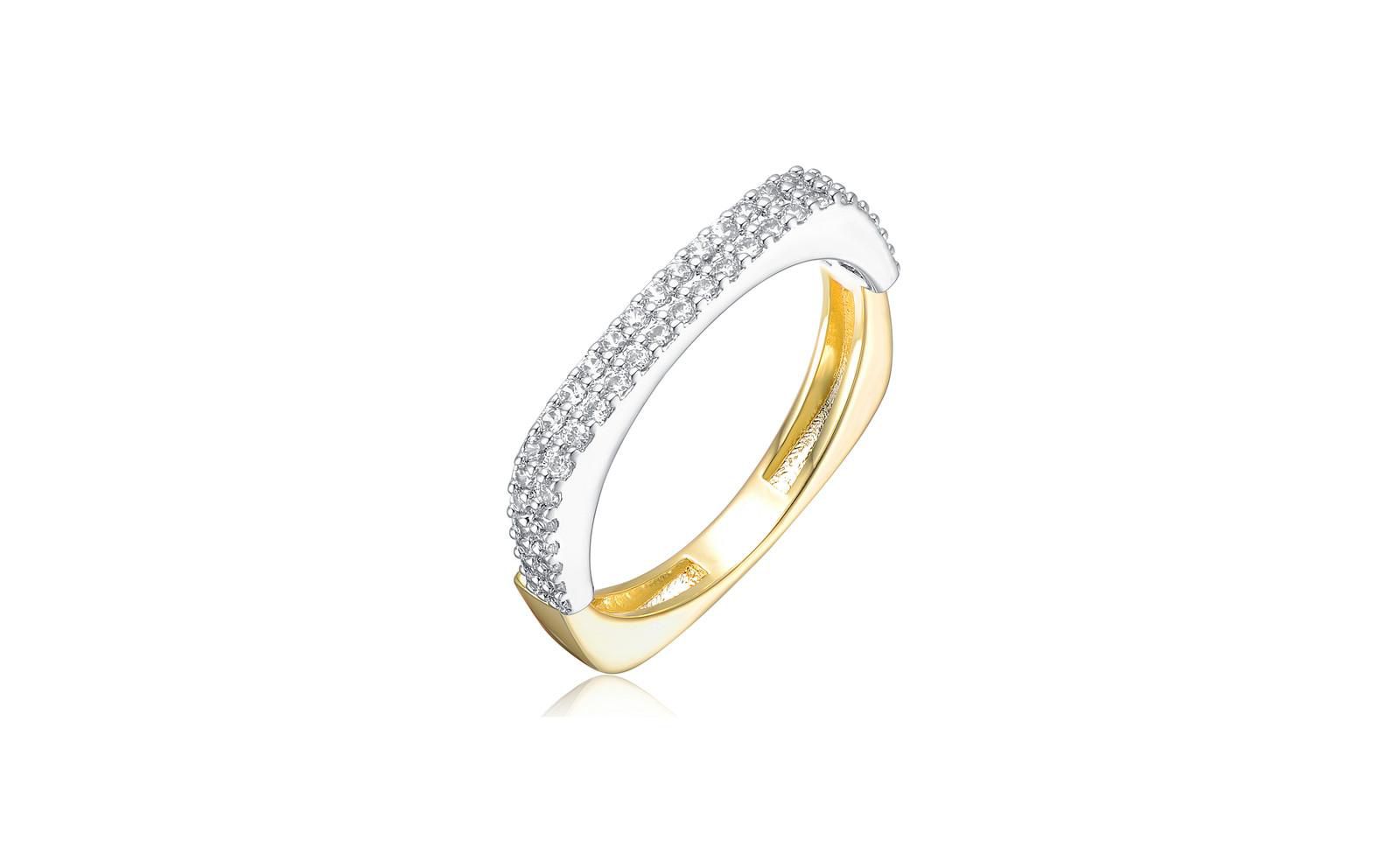 Rachel Glauber Geometric Two-Toned Gold Plated CZ Pave Slim Band Ring