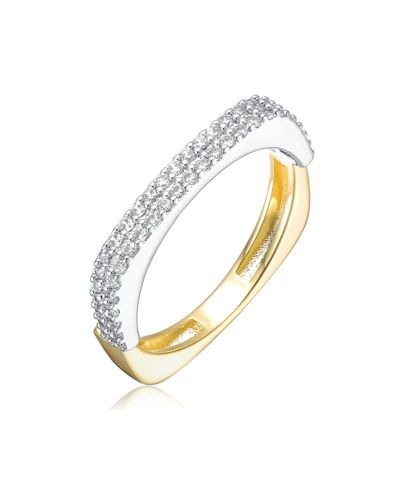 Rachel Glauber кольцо Slim Band с геометрическим узором, 2-Tone Gold Plated CZ Pave