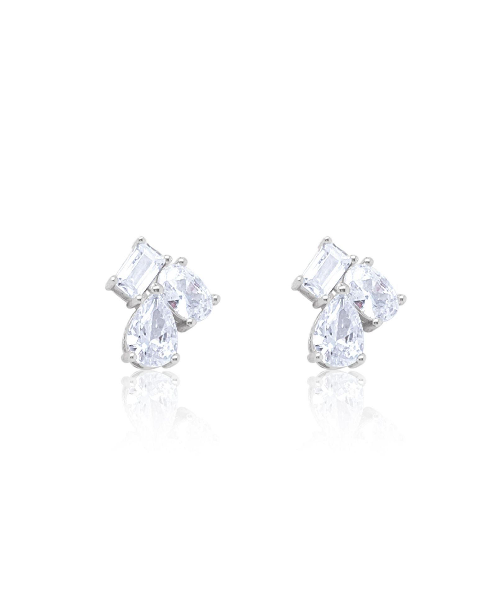 Etoielle Multi Shape Silver Studs Emerald Oval and Pear Shape Cubic Zirconia Moi et Toi Style