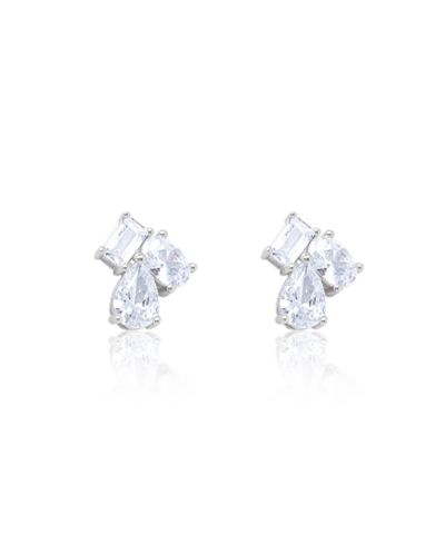 Etoielle Multi Shape Silver Studs Emerald Oval and Pear Shape Cubic Zirconia Moi et Toi Style