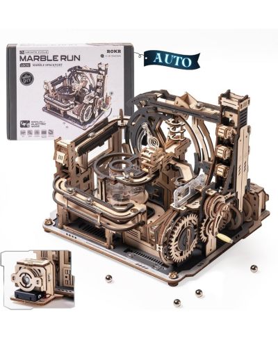 Robotime Marble Spaceport 472-Piece Wooden Dual Drive Marble Run Building Set, Ages 14+