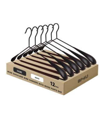 BP4U ASUS 24-Pack Heavy Duty Metal Wide Shoulder Suit Hangers with Pants Bar, Welded Coat Hangers with Beech Wood Trouser Bar