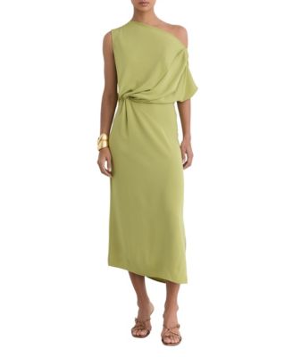 REISS Women's Beth Asymmetric Tuck Detail Midi Dress