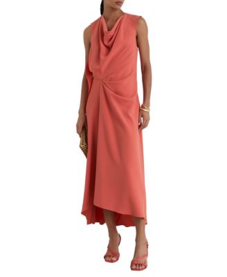 REISS Women's Dorota Cowl-Neck Asymmetrical Draping Midi Dress