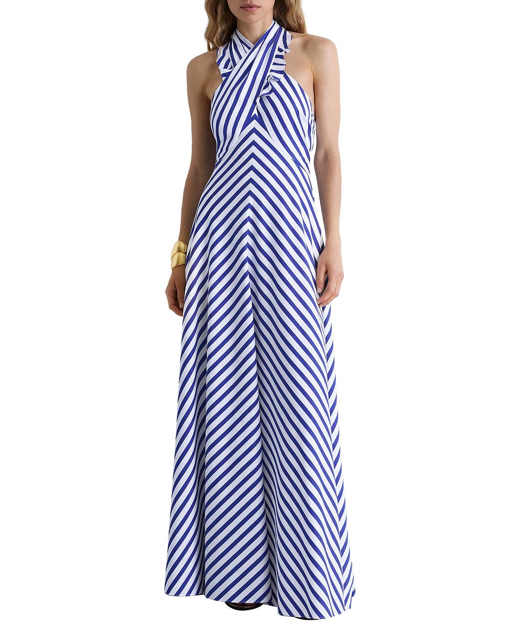 Женское платье REISS Luna Striped Halterneck Ruffle Maxi