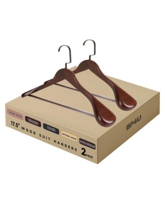BP4U Wooden Suit Hangers with Pants Bar for Men's Clothes, 17.5-Inch Wide Shoulder Solid Wood Coat Hangers for Jackets, Shirts, Trousers