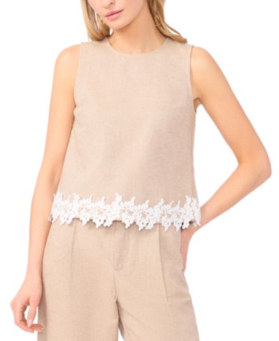 CeCe Women's Linen-Blend Sleeveless Lace Hem Top